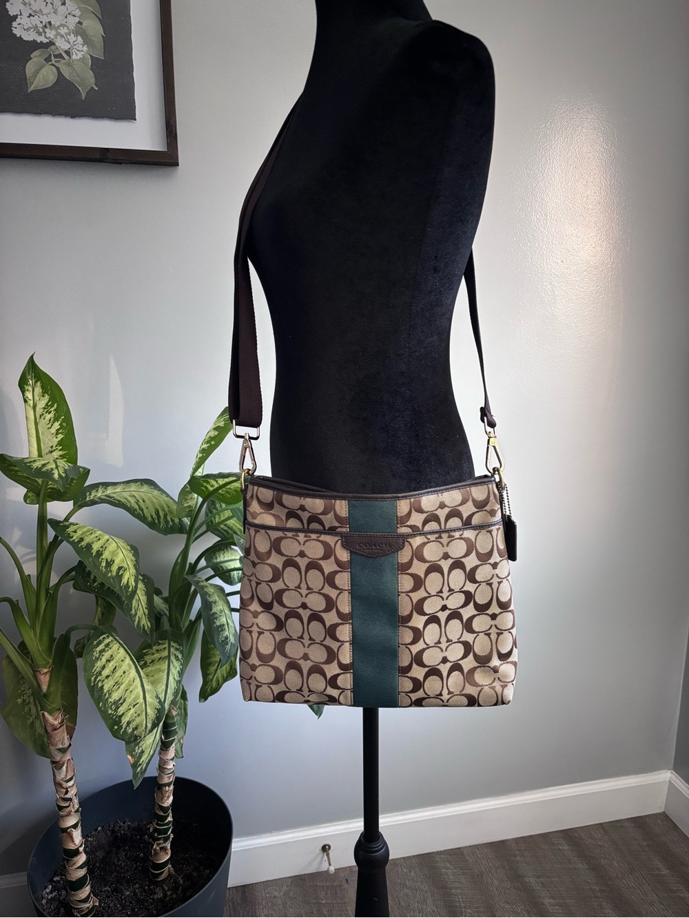 Coach Canvas Crossbody Bag in Brown & Green Stripe